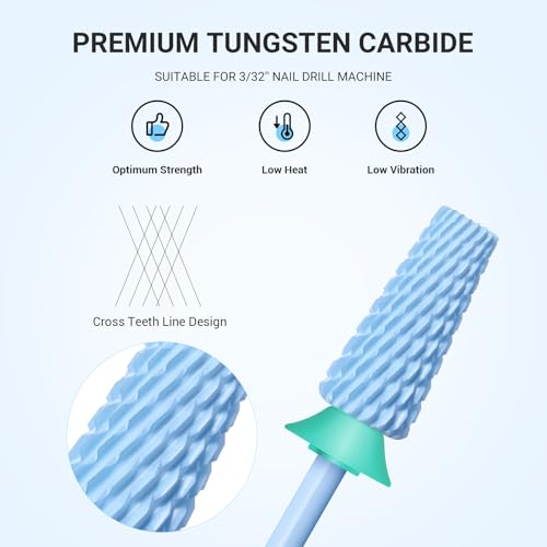 MelodySusie Professional 5 in 1 Nail Drill Bits, 3/32'' Carbide Tungsten Multi-function Bits, Suitable for Manicure Pedicure Cuticle Gel Polishing, Technicians Bits, Light Blue, Series Bit-M, C - color: Light Blue, size: Coarse-C