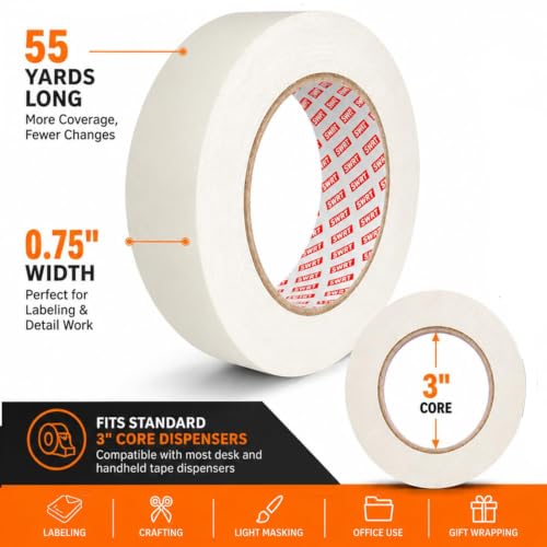 SWRT Masking Tape 0.75 Inch x 55 Yards x 10 Rolls, Bulk White Painting Tape (Pack of 2) - size: 0.75" x 55Yds x 10Rolls (Pack of 2)