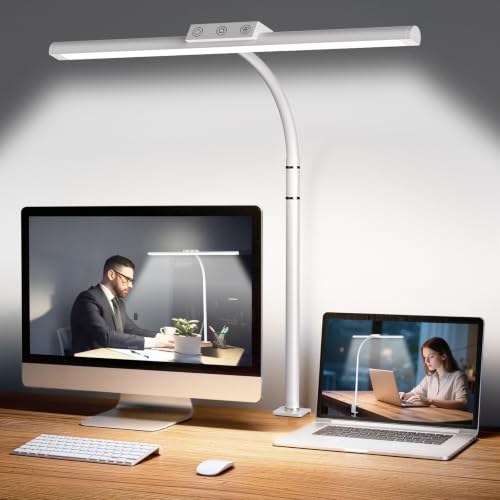 LED Desk Lamp for Home Office, Flexible Gooseneck Desk Lamp with Clamp - color: White