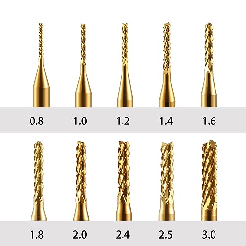 End Mill Sets,10Pcs Titanium Coat Ending Mill,1/8" Shank 0.8-3mm Micro End Mill Engraving Bits CNC Router Bits for Rotary Tools - size: 0.8-3.0mm