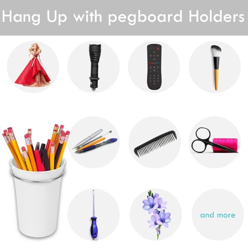 Pegboard Cups With Loops 6 Pack Peg Board Organizer Pencill Holders (White) - color: White