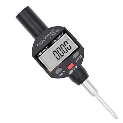 Clockwise Tools IP65 Grade Digital Indicator, DPIR-0105, 0-1 Inch/25.4mm, Inch/Metric Conversion - style: DPIR-0105; 0-1"/25.4mm; IP65 Grade