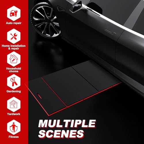 22.8" Wide Mechanic Mat Foldable EVA Kneeling Pad with Magnetic Tool Slots - color: Black & Red, size: 22.8"W