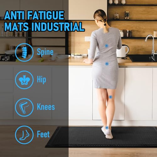 2 x 3 FT Anti Fatigue Mats Industrial 1 Inch Thick Soft Sponge Ergonomic Mat Durable Heavy Duty Diamond Plate for Standing Non Slip Industrial Grade Floor Mat for Leg & Back Pain (Black) - size: 35.4"L x 23.6"W x 1"Th
