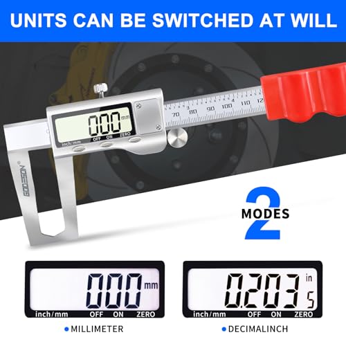 GODESON Disc Brake Rotor Micrometer,Digital Caliper Measuring Tool for Disc Brake-6 Inch/150mm,Brake Measuring Tool wtih Caliper- Inch/Metric Conversion, Brake Caliper with Stainless Steel