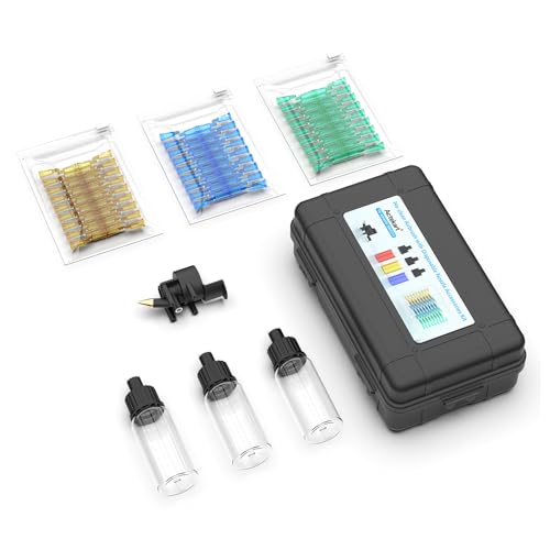 Airbrush Nozzles and Bottles Kit - 150pc Disposable Needles (0.2, 0.3, 0.5mm) with 3 Paint Bottles & 1 Spray Module | Compatible with TK-AB0077/TK-AB0078 No-Clean Airbrush - size: 3235