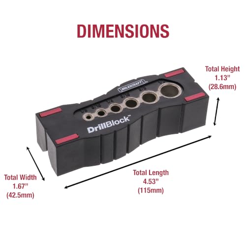 Milescraft 1312 Drill Block - Handheld Drilling Guide, Drilling Jig with Drill Guides for 6 of the Most Common Imperial Drill Bit Sizes, Precision Drilling Tool Accessory