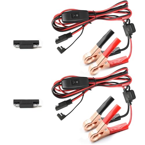 SAE Battery Alligator Clips Wire Harness with On/Off Switch 7.9ft/2.4m 16AWG, 12V Alligator Clips with Wires for Sprayer Parts, Sprayer Pump, Battery Charger, Solar Power Charging Extension Cable - size: 7.9ft 16AWG - 2Pack