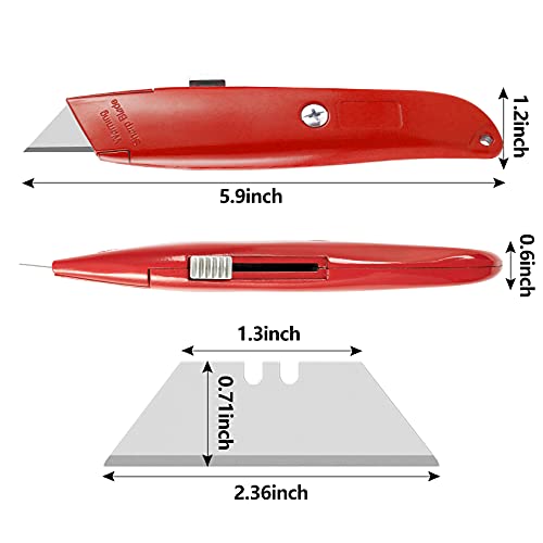DIYSELF 2Pack Utility Knife Box Cutter Retractable Razor Blade Heavy Duty Box Cutters Knife PVC Pipe Cutter (Red) - color: Red, size: 4 Pack
