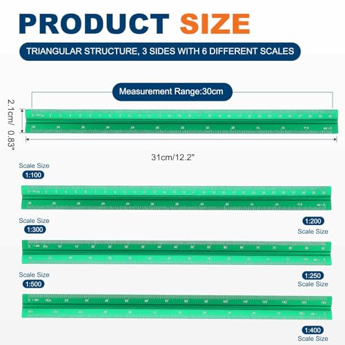 HARFINGTON Architectural Scale Ruler 12" Metric Aluminum Alloy Large Green - color: Green, size: 12 Inch