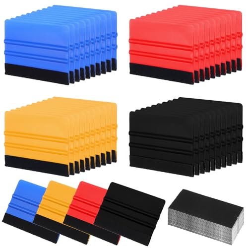 80 Pcs Vinyl Squeegee with 4 Inch Felt Fabric Edge Squeegees Tool with Soft Cloth for Window Tint Film Decal Squeegee Application Tools Vinyl Wrap Installation Wallpaper Smooth Tool