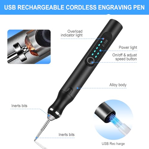 Portable Electric Engraver Tool with 30 Bits,Rechargeable Engraving Pen - color: Black