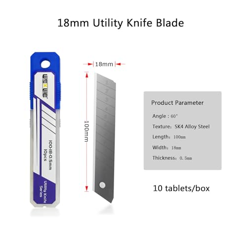 18mm Utility Knife Replacement Blades,60 Degree Snap Off SK4 Steel Blades for Retractable Cutting Knives, Hobby, Craft Knife, Box Cutter 40PCS - size: 18MM 40PC