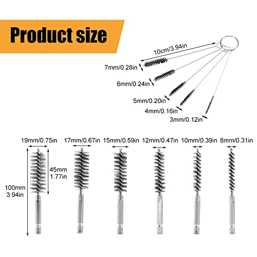 6 Pieces Stainless Steel Bore Brush and 5 Pieces Manual Brush, Wire Brush for Drill, Small Wire Brush for Cleaning Rust, Auto, Corrosion, Tubes Holes, Different Sizes(as Shown)