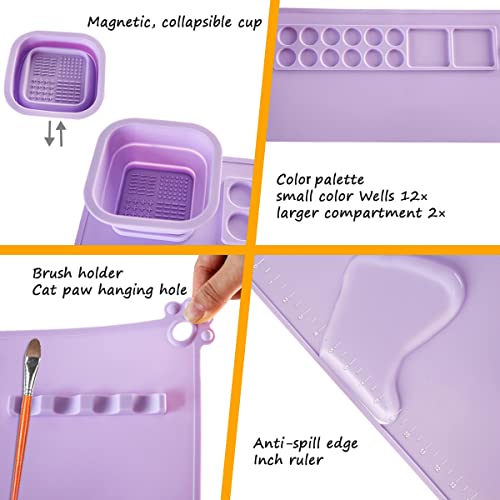 SHNOKER Silicone Craft Mat 21.7"x17.7" Super Large Silicone Painting Mat with 1 Magnetic Cup and Color Palette for Kids and Artist (Purple) - color: Purple