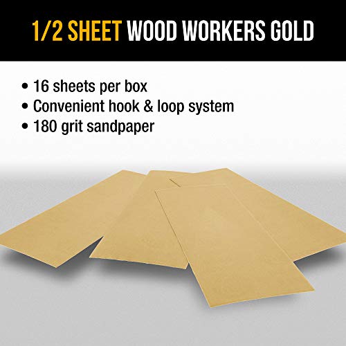 Dura-Gold Premium 1/2 Sheet Gold Sandpaper Sheets, 180 Grit (Box of 16) - size: 180-Grit
