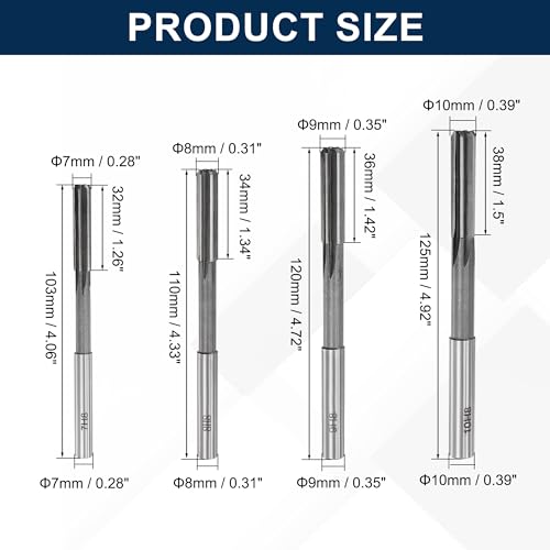 9pcs HSS Chucking Reamer Set, 2-10mm Straight Flute Lathe Reamer, H8 Tolerance Milling Finishing Tool