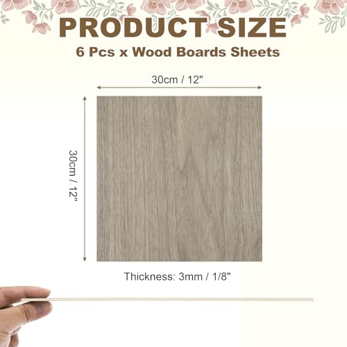 MECCANIXITY 6PCS Walnut Plywood Sheets,12 x 12 x 1/8 Inch Unfinished Wood Board Lightweight/Durable Wood Panels for Laser Cutting & Engraving,Crafts,Painting, Aircraft Model - size: 12 x 12 x 1/8 Inch