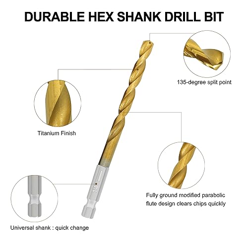 GMTOOLS 10 Pcs 1/8" Titanium Coated Twist Hex Shank Drill Bit Set, 135 Degree Tip HSS Impact Drill Bit Set with Storage Case for Metal, Aluminum, Steel, Wood, Plastic, Quick Change Design - style: 1/8"-10PCS