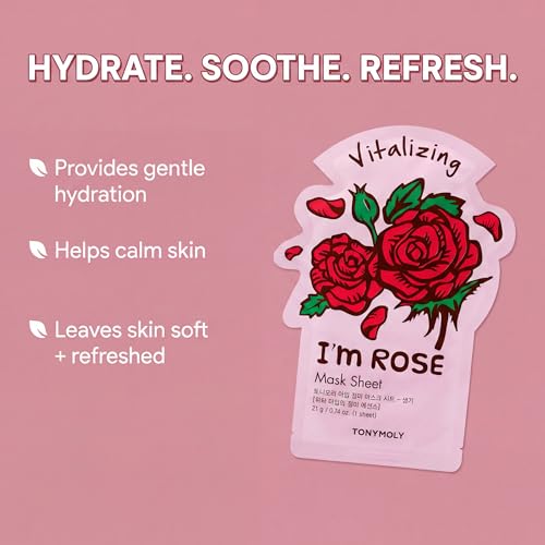 TONYMOLY I'm Face Sheet Masks - Hydrating & Soothing Korean Skincare - color: Love in Full Bloom, 4 Pack