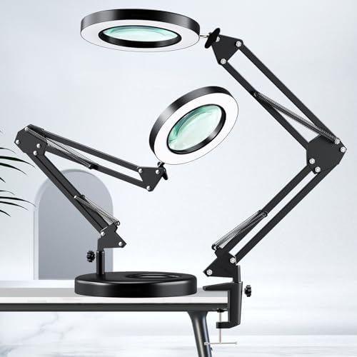 HITTI 10X Magnifying Glass with Light, 1,800 Lumens Stepless Dimmable - color: Black, size: 10X 9.06 INCH Base & Clamp