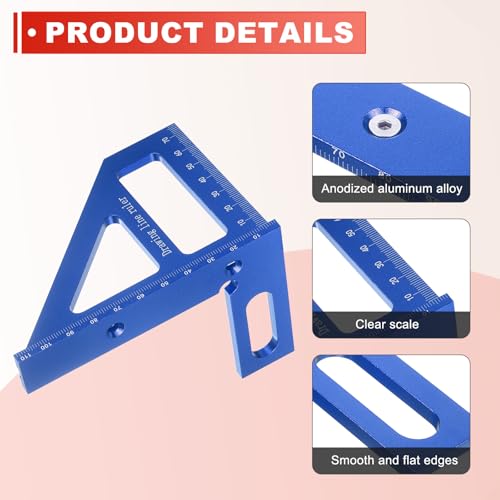 HARFINGTON 3D Multi-Angle Measuring Ruler 45/90 Degree Metric Blue - color: Blue