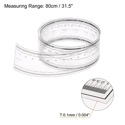 HARFINGTON 2pcs Film Flexible Ruler 80cm 0.1mm Scale with R Angle & Width Lines PET Plastic Folding Straight Ruler Calibration Soft Ruler Measuring Tool for Factory, Transparent - size: 80cm