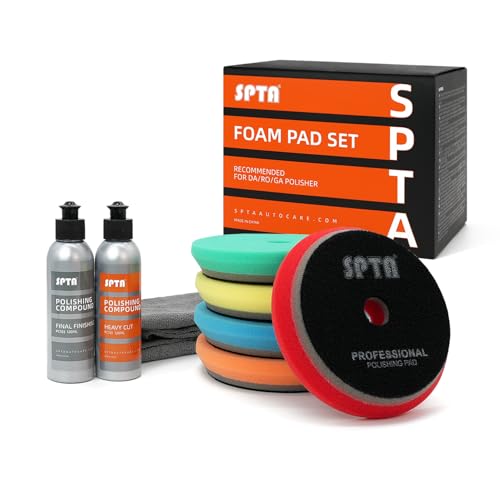 SPTA HD Buffing Polishing Pads, 6" Orbital Buffer Pads Hook&Loop Buffing_Pads,Foam PolishPad 5 Grits from Coarse to Fine-6" DA Rotary Polisher Compounding, Polishing&Waxing, 6 Inch (150mm) (Pack of 6) - size: 6 Inch (150mm) (Pack of 6)