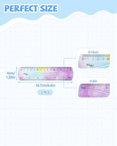2 PCS 6 Inch Flexible Ruler, Bendable Plastic Ruler, Soft Bendable Gradient Colour Rulers with Centimeters and Inches for Student School Classroom Office Supplies - size: 6 Inch