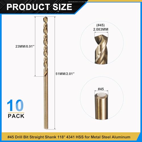 PATIKIL #45 Drill Bit Micro 4341 High-Speed Steel for Thin Metal 10 Pack - size: #45