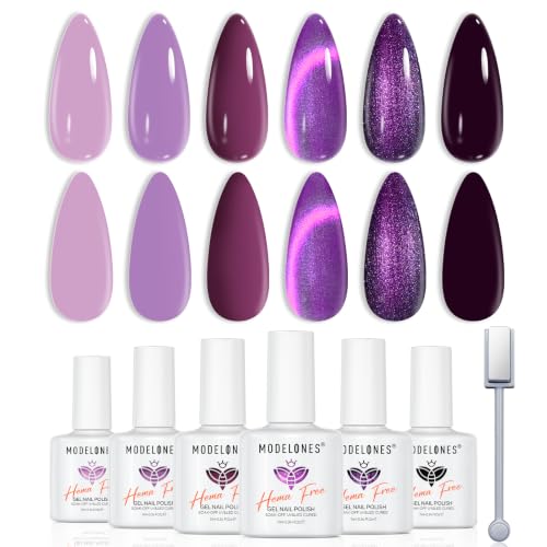 modelones Purple Gel Nail Polish Set, Hema-Free 6 Colors Lavender Mauve - color: A A A2 Purple Violet Letter