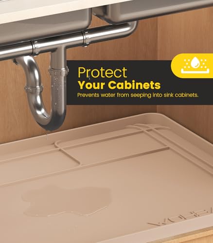 Under Sink Mats for Kitchen Waterproof 34"x22",Khaki - color: Khaki