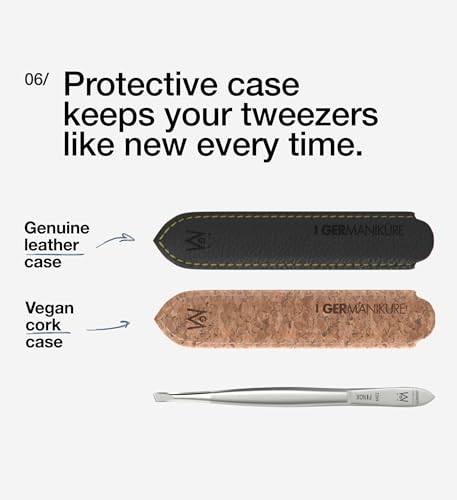 GERMANIKURE Straight Tweezers, Made in Solingen Germany, Cork Case - style: Cork Sleeve