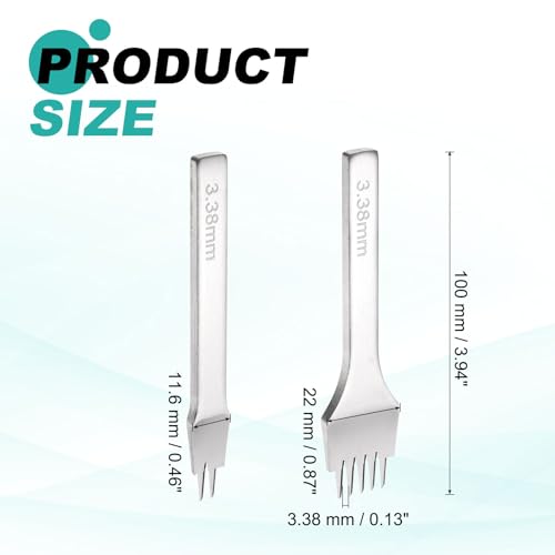 HARFINGTON 2Pcs Leather Stitching Punch 3.38mm 2/5 Prong Carbon Steel Leather Punch Hole Tool Chisel for DIY Craft Handbag Wallets Card Belt Holders Key Holders Belts, White - color: White, size: 3.38mm 2/5 Prong