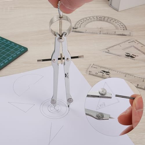 Mr. Pen- Geometry Set, 13 pcs, 3 Metal Compasses, Protractor, 6" Ruler | 45° & 30°/60° Set Squares, Pencils, Lead Refills, Sharpener & Eraser for Math, Drafting & Classroom Use - color: Grey