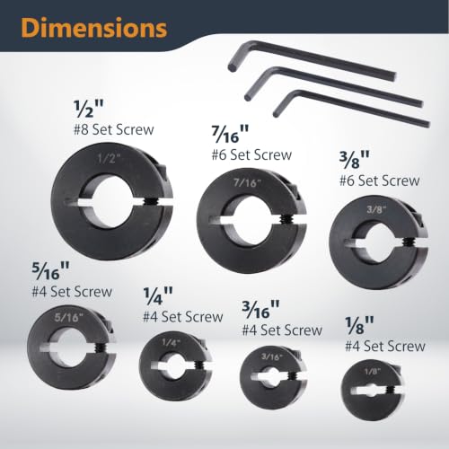 POWERTEC 7-Piece 1/8"-1/2" Split Ring Drill Bit Stop Collar Set (71491) - style: 7PC Imperial Drill Stop Set (1/8"-1/2")