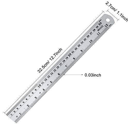 EBOOT Stainless 2 Pack Steel Ruler 12 Inch Metal Rule Kit with Conversion Table - color: Silver, style: 12 Inch, 12 Inch Style