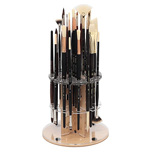 HG Art Concepts Mezzo Dual Artist Brush Holder and Drying Rack - Rotating Wood Grain Laminate Multi Layer Desk Stand - Professional Storage Display Organizer for Paintbrushes