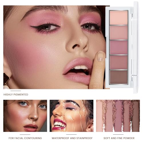 Matte Neutral Eyeshadow Palette 5 Shades, Highly Pigmented Blendable Warm Nude Pink Brown Eye Shadow Palette Makeup, Everyday Natural Look for Beginners, Long Lasting Travel Size 04# - color: A-#04