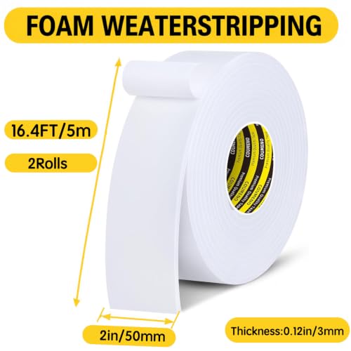 EVA Foam Weatherstrip Tape,Door Window Seal,White,2 Pack 2inX16.4FT - color: White, size: 2 Pack 2inX16.4FT