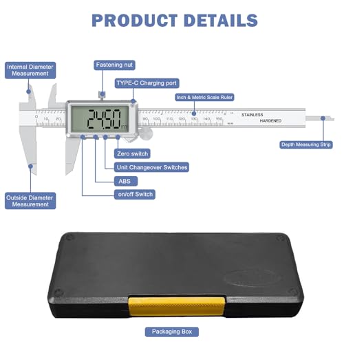 HDLNKAK 6”/150mm Rechargeable Digital Caliper with Large LCD Screen - color: White