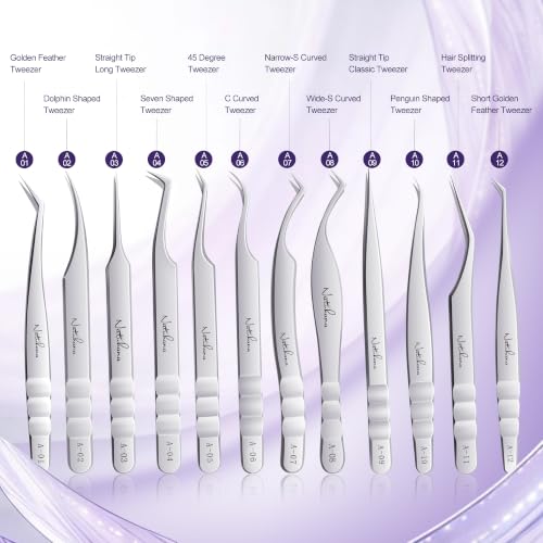 High Precision Lash Tweezers for Individual and Volume Eyelash Extensions Pointed Premium Stainless Steel Curved Fiber Tip Professional Isolation Tweezer(45 Degree Tweezer A-05) - color: A-05
