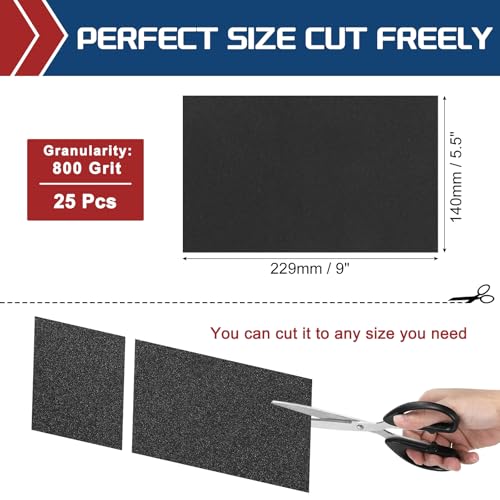 25Pcs Sand Paper 5.5x9Inch 800Grit Silicon Carbide Sandpaper Sheets - size: 5.5 x 9 Inch(800 Grit)