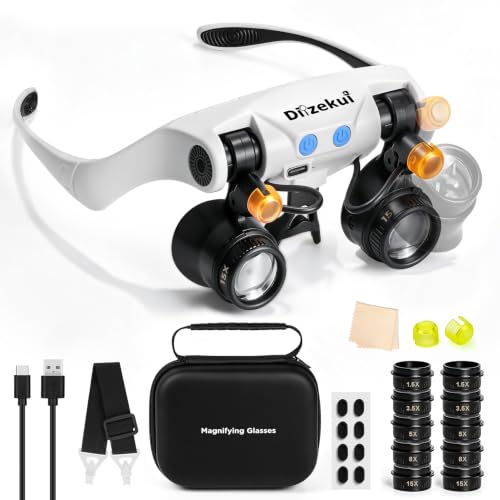 Dilzekui Magnifying Glasses for Close Work, 1.5X-15X Magnifier with Light