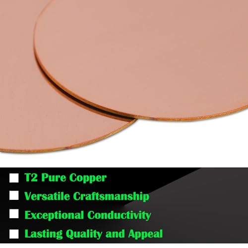 2" Copper Round Discs, 20 Gauge 0.8mm Thickness Pure Copper Round Plate T2 Metal Sheet Copper Circles for Crafts, Jewelry Making, Electrical DIY - 10 Pack - size: Dia:2", style: Thickness:20Ga/0.8mm
