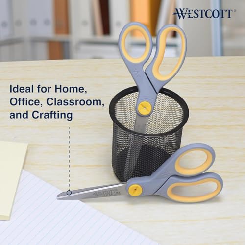 Westcott 8” Titanium Bonded Scissors with Adjustable Glide and Soft Handle, 2-Pack- Durable Multipurpose Scissors for Office, Home, and School Use, Sharp Precision Blades for Everyday Cutting - size: 2-Pack