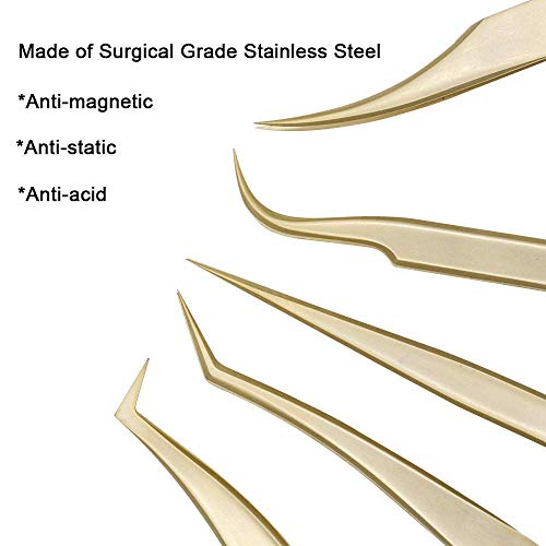 Ms.Queen Eyelash Extension Tweezers-Precision Tweezers for 2D-6D Volume&Individual False Lashes Extensions-Golden-Curved Tweezers - style: Curved Tweezers