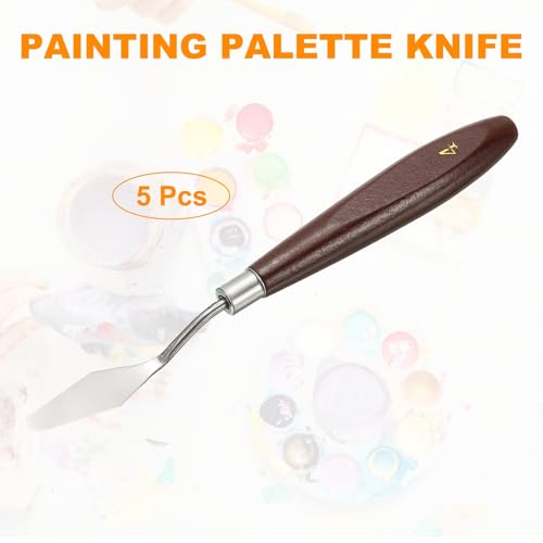 HARFINGTON 5pcs Palette Knife Painting Tool 1.77 x 0.55 Stainless Steel Art Spatula Pallet Knives Scrapers Tools with Beech Wood Handle for Acrylic Oil Canvas Mixing Spreading, Red/Silver - size: 1.77" x 0.55"