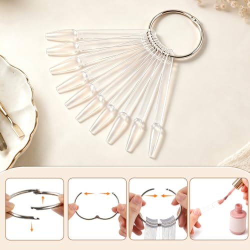 100PCS Flat Stiletto Clear Nail Swatches Sticks with Metal Rings - color: 100pcs Flat Stiletto