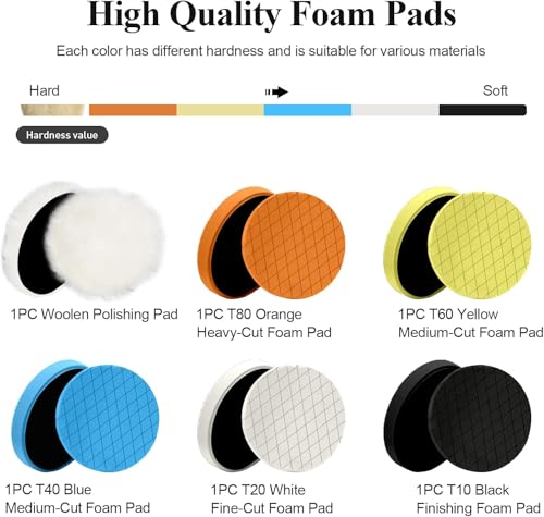 Autolock 6" Buffing Polishing Pads, 6Pcs 165mm Face for 6Inch Backing Plate - size: 6.5 inch 6 pack
